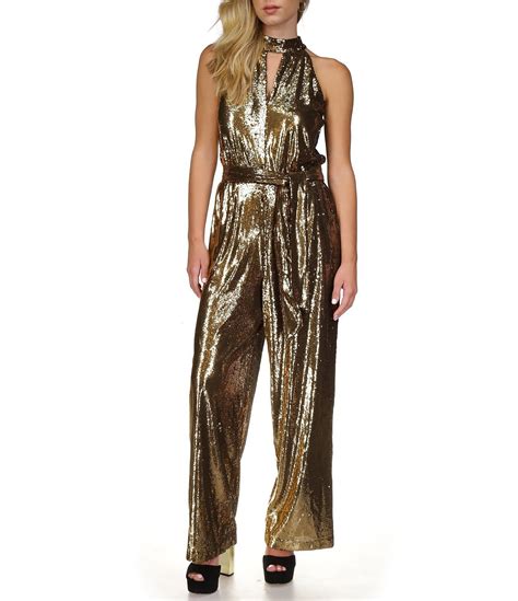 gold michael kors jumpsuit|Michael Kors belted denim jumpsuit.